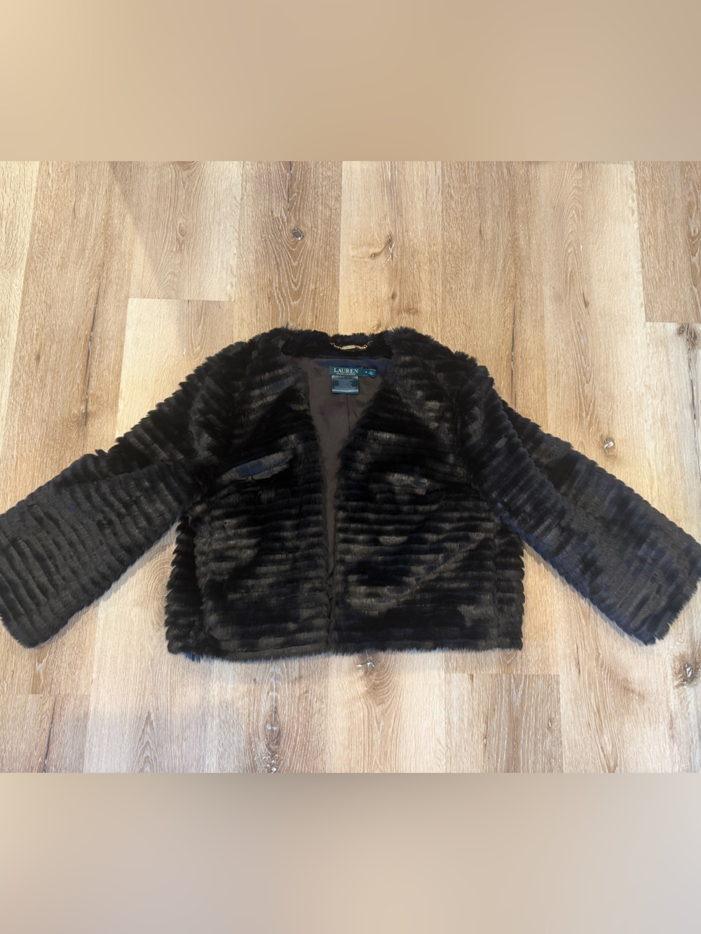 Ralph Lauren black faux fur cropped jacket medium